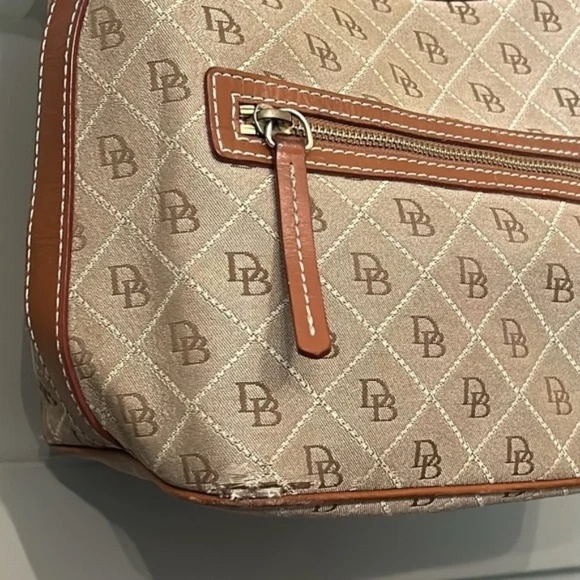 Dooney & Bourke Shoulder Bag Monogrammed Canvas Leather Trimmed Brown Tan - Picture 8 of 14
